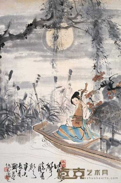 刘旦宅 1991年作 《琵琶行》诗意 立轴 66×43cm